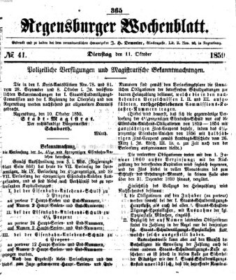 Regensburger Wochenblatt Dienstag 11. Oktober 1859