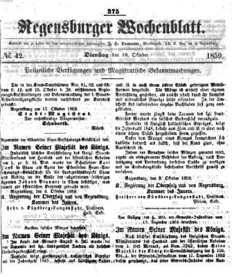 Regensburger Wochenblatt Dienstag 18. Oktober 1859