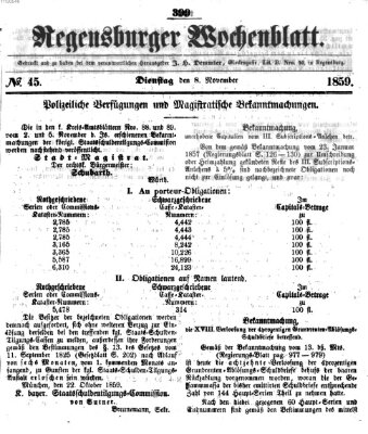 Regensburger Wochenblatt Dienstag 8. November 1859