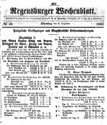 Regensburger Wochenblatt Dienstag 6. Dezember 1859