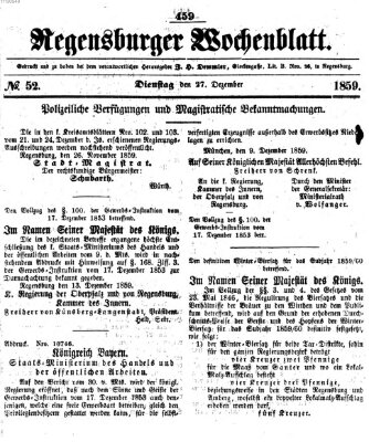 Regensburger Wochenblatt Dienstag 27. Dezember 1859