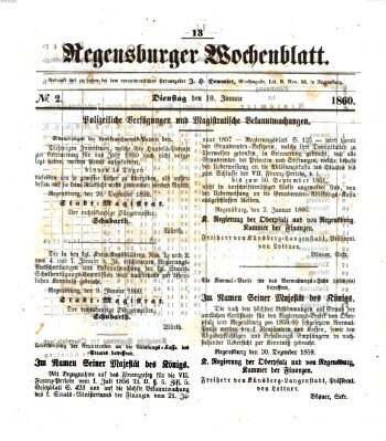 Regensburger Wochenblatt Dienstag 10. Januar 1860