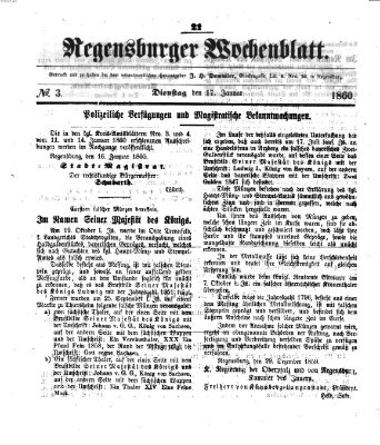 Regensburger Wochenblatt Dienstag 17. Januar 1860