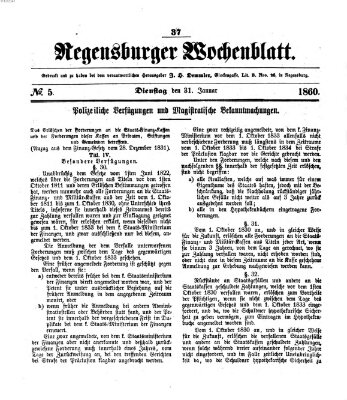 Regensburger Wochenblatt Dienstag 31. Januar 1860