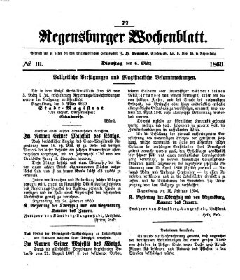 Regensburger Wochenblatt Dienstag 6. März 1860