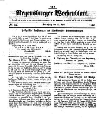 Regensburger Wochenblatt Dienstag 10. April 1860