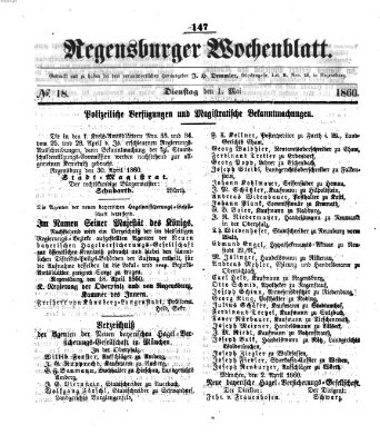 Regensburger Wochenblatt Dienstag 1. Mai 1860