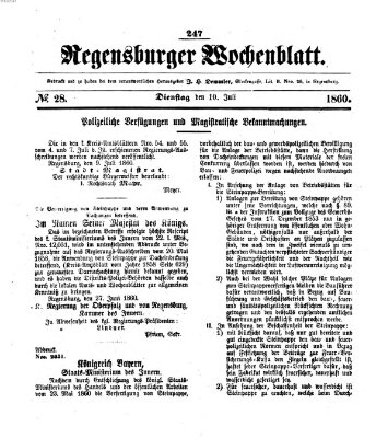 Regensburger Wochenblatt Dienstag 10. Juli 1860