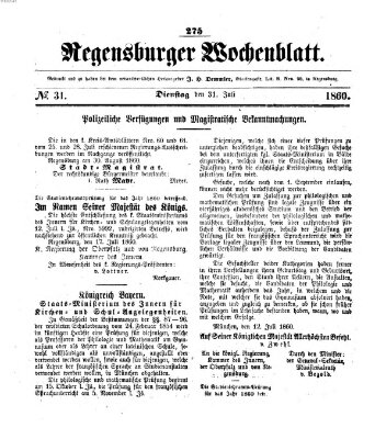 Regensburger Wochenblatt Dienstag 31. Juli 1860