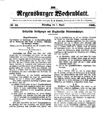 Regensburger Wochenblatt Dienstag 7. August 1860