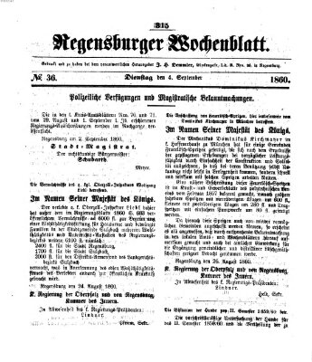 Regensburger Wochenblatt Dienstag 4. September 1860