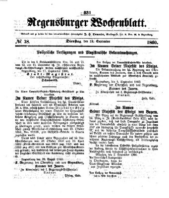 Regensburger Wochenblatt Dienstag 18. September 1860