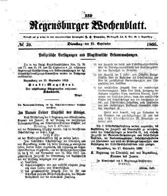 Regensburger Wochenblatt Dienstag 25. September 1860