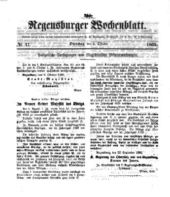 Regensburger Wochenblatt Dienstag 9. Oktober 1860