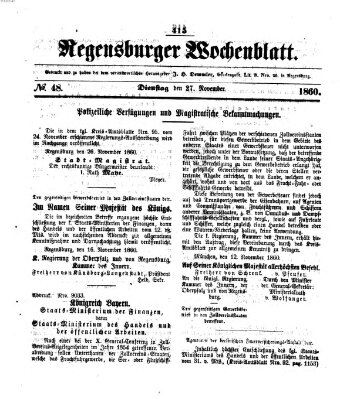 Regensburger Wochenblatt Dienstag 27. November 1860