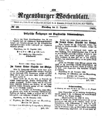 Regensburger Wochenblatt Dienstag 11. Dezember 1860