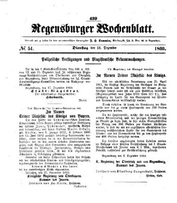 Regensburger Wochenblatt Dienstag 18. Dezember 1860