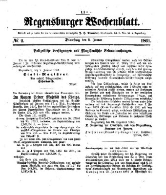 Regensburger Wochenblatt Dienstag 8. Januar 1861