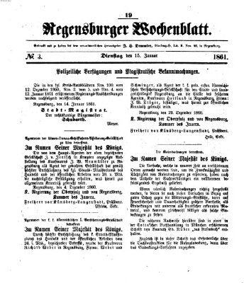 Regensburger Wochenblatt Dienstag 15. Januar 1861