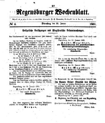 Regensburger Wochenblatt Dienstag 22. Januar 1861