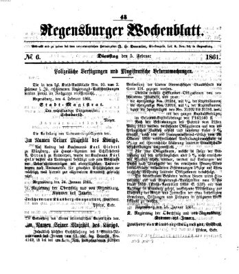 Regensburger Wochenblatt Dienstag 5. Februar 1861