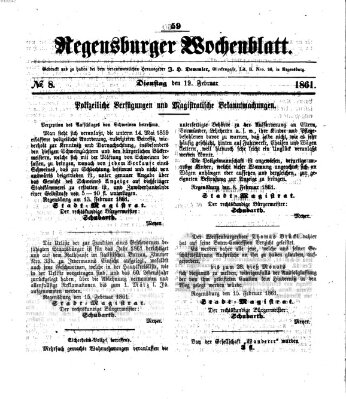 Regensburger Wochenblatt Dienstag 19. Februar 1861