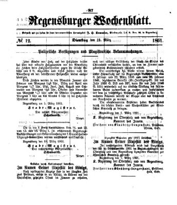 Regensburger Wochenblatt Dienstag 19. März 1861