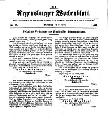 Regensburger Wochenblatt Dienstag 9. April 1861