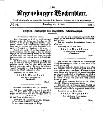 Regensburger Wochenblatt Dienstag 16. April 1861