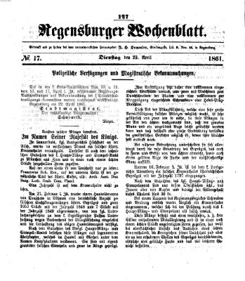 Regensburger Wochenblatt Dienstag 23. April 1861