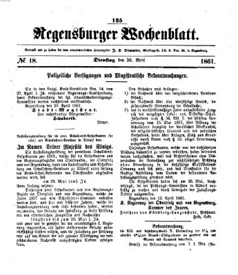 Regensburger Wochenblatt Dienstag 30. April 1861