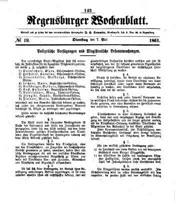 Regensburger Wochenblatt Dienstag 7. Mai 1861