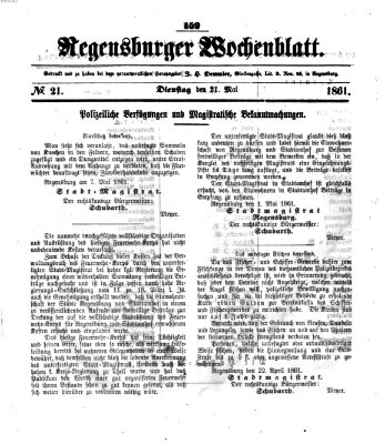 Regensburger Wochenblatt Dienstag 21. Mai 1861