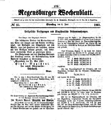 Regensburger Wochenblatt Dienstag 4. Juni 1861