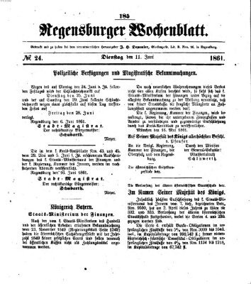 Regensburger Wochenblatt Dienstag 11. Juni 1861