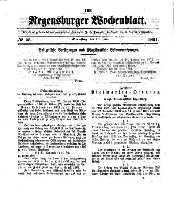 Regensburger Wochenblatt Dienstag 18. Juni 1861