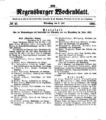 Regensburger Wochenblatt Dienstag 2. Juli 1861