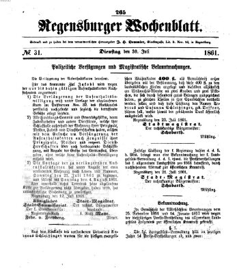 Regensburger Wochenblatt Dienstag 30. Juli 1861