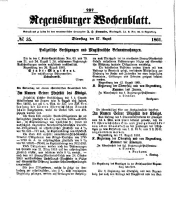 Regensburger Wochenblatt Dienstag 27. August 1861