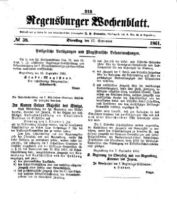 Regensburger Wochenblatt Dienstag 17. September 1861