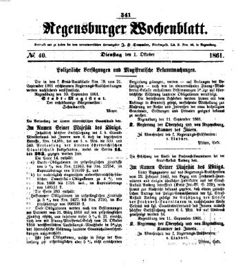 Regensburger Wochenblatt Dienstag 1. Oktober 1861