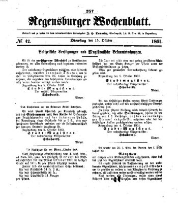 Regensburger Wochenblatt Dienstag 15. Oktober 1861