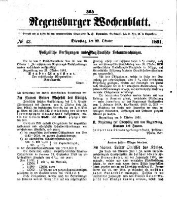 Regensburger Wochenblatt Dienstag 22. Oktober 1861