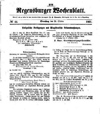 Regensburger Wochenblatt Dienstag 29. Oktober 1861