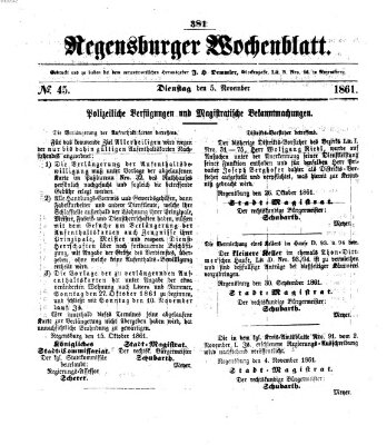 Regensburger Wochenblatt Dienstag 5. November 1861