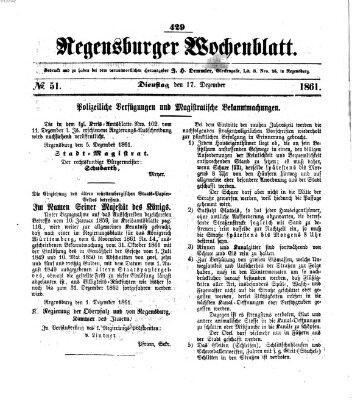 Regensburger Wochenblatt Dienstag 17. Dezember 1861