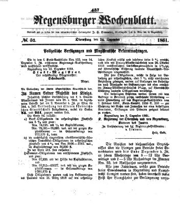 Regensburger Wochenblatt Dienstag 24. Dezember 1861