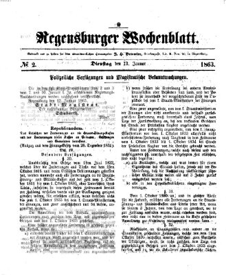 Regensburger Wochenblatt Dienstag 13. Januar 1863