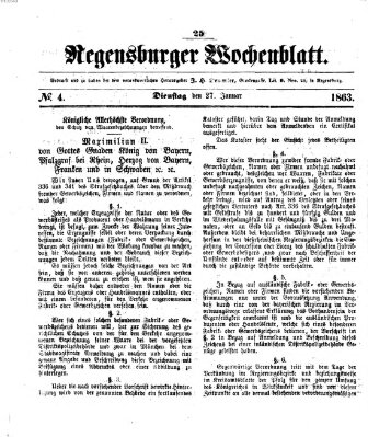 Regensburger Wochenblatt Dienstag 27. Januar 1863