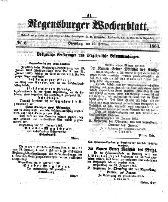 Regensburger Wochenblatt Dienstag 10. Februar 1863